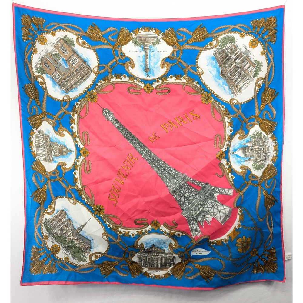 Patricia Paris Souvenir de Paris Silk Scarf Blue Pink Eiffel Tower Made in Italy